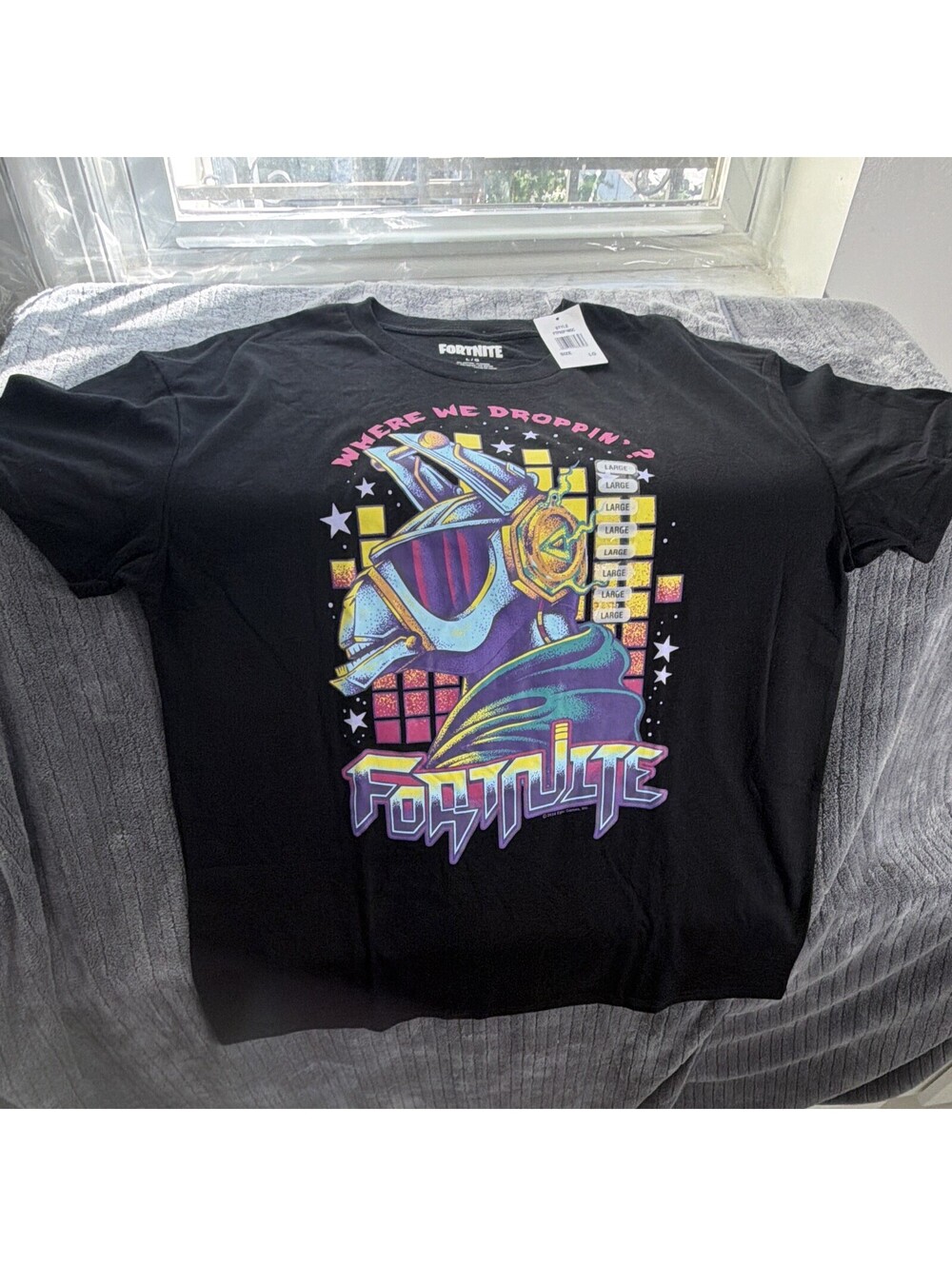 Fortnite Adult Unisex Black Graphic Crew Neck Short Sleeve Jersey T-Shirt Large